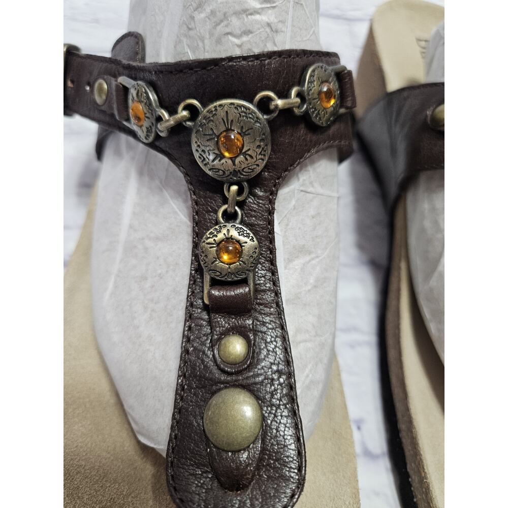 G.H. Bass Apache Brown Leather Thong Sandals Women’s Size 9M Comfort Beaded Boho - Picture 3 of 9